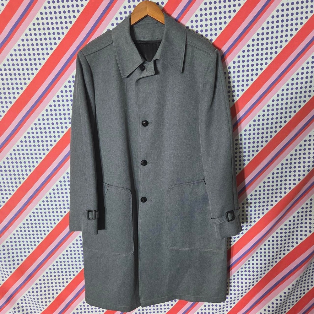 Vintage 1950s Casualcraft of New York Grey Trench Coat Faux Fur Lining 44 Long